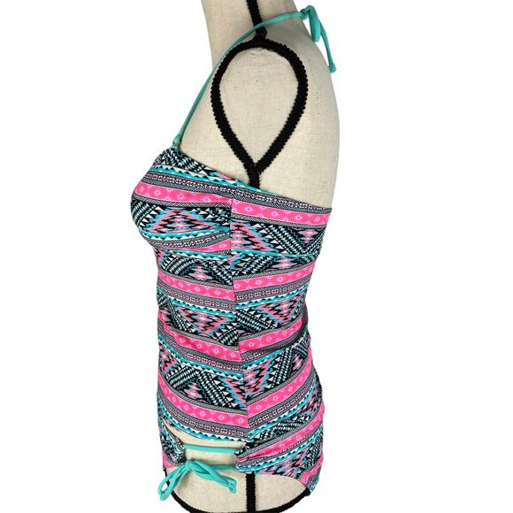 Island Soul Halter Tankini Swimsuit Pink & Black Ikat Stripe Strapless Bikini Sm - Picture 3 of 16